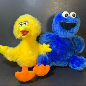 Big Bird 1986 Plush and Cookie Monster Rattle Sesame Street VTG Stuffed Animal